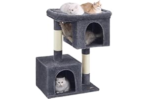 Feandrea Kratzbaum, 101 cm Katzenbaum, XL, Katzenhaus für extra große Katzen bis zu 20 kg, große Plattform, 2 Katzenhöhlen, Sisalstämme, rauchgrau PCT614G01