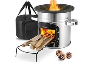 TLSUNNY Rocket Stove, Four à fusée, Poêle à Bois Camping Ø26*25 cm, Wood Stove Camping Portable, avec Sac de Transport, Support pour Bois de Chauffage - pour Camping/Barbecue/Ébullition d'Eau