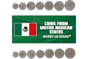 Hobby of Kings Juego de 7 Monedas de México. 20, 50 Centavos, 1, 5, 10, 20 y 50 Pesos. Moneda Mexicana 1970-1987