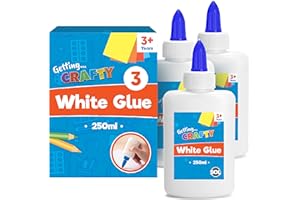 SOL 3pk White PVA Glue for Crafting Kids 250ml – 750ml Total, School Arts & Crafts Projects, Washable Office Supplies, No-Mess Application, Perfect for Paper, Poster and Card Making + SOL Sticker