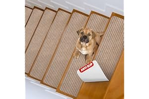 MBIGM 20cm X 76cm (Paquete de 15) Alfombras Antideslizantes Peldaños de Escalera Alfombrilla Antideslizante Interior para niños Mayores y Mascotas con Adhesivo Reutilizable, Camello
