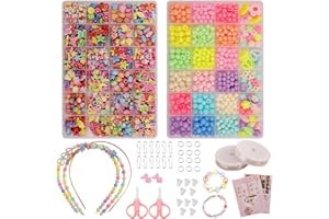 FIVAVA Cuentas para enhebrar cordón de joyería Infantil Set 1000+, Pulseras de la Amistad DIY, Haz Tus propias Pulseras para niños, Manualidades de joyería para niñas para niños
