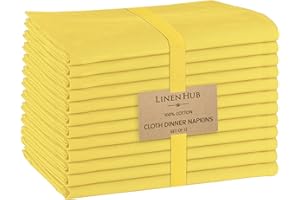 COTE DE AMOR Linen Hub 12 Pack 100% Combed Cotton Cloth Dinner Napkins 17x17 Ultra Soft Absorbent Restaurant Hotel Quality, Cocktail Napkins, Wedding Dinner Napkins, Washable Cloth Napkins Yellow