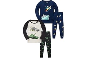 LOLPIP Jungen Pyjama Langarm 4-teilig Kleine Kinder Nachtwäsche Schlafanzug Set 2-14 Jahre