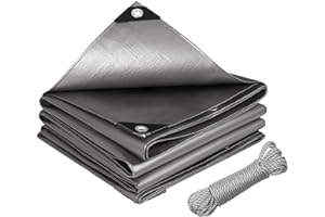 Laneetal Telone Idrorepellente Esterno PE 4x8 m 280 g/m², Rinforzato con Occhielli Copertura per Mobili Camion Piscina Corda di 26 m，Telo Protettivo Multiuso per Mobili da giardino, Auto，Argento