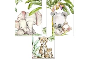 artpin® Juego de 3 imágenes para habitación de los niños, decoración de la selva, tamaño DIN A4, póster de animales sin marco – Safari África murales – Elefante tigre Koala P54
