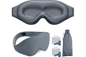 ‎PUIKOS Puikos 3D Augenmaske Schlafmaske für Seitenschläfer, Frauen und Herren Augenabdeckungen zum Schlafen Bequeme verstellbare Blockout Licht Blockierende Schlafbrille für Reisen Nickerchen (Grau)