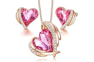 CDE Jewellery Sets Gifts for Women Heart White/Rose Gold Necklaces and Earrings Set Valentines Christmas Anniversary Birthday Mother's Day Jewelry Gifts for Mum Her Wife