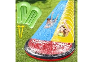 Hlayshing Water Slides 15.7ft/480cm, Water Slide Mat With 2 Inflatable Boards, Lawn Slide Summer Slip Waterslides Garden Toy in Sprinkler for Kids Adults Fun Backyard Summer Outdoor