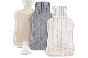 ANSTORE Borsa dell'acqua calda con 2 fodere a maglia, 2L Grande Capienza, Borsa Acqua Calda con copertura rimovibile e lavabile, borsa dell'acqua calda lavorata a maglia per alleviare il dolore