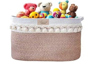 AMAZAH COLLECTION Large Cotton Rope Storage Basket, Decorative Tassel Trim and Lid, Laundry Basket, Foldable Washing Basket for Shoes, Toy Basket for Kids Room, Blanket Storage Basket in Living Room