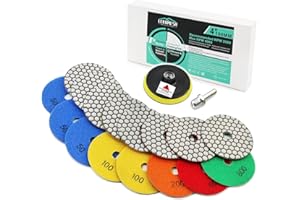 Diamante Almohadilla de Pulido en Seco - 8 piezas 100MM #50 * 3/100 * 2/200/400/800) + M14 Plato de Apoyo + Adaptador,para Granito Mármol Piedra Artificial Cuarzo LEKOMESH