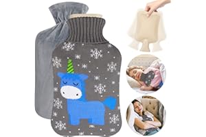 FRECOO Wärmflasche mit Bezug, 2 Liter Wärmeflaschen Groß, Wärmeflasche mit 2 super weichem Washable Bezug für Erwachsene & Kinder Bauch Rücken und Nacken Schmerzlinderung（Einhorn）