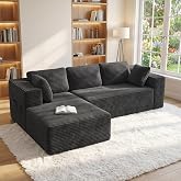 Xbro Modular Corner Sofa L-Shape, Corduroy Fabric, Dark Grey | Sofa Chaise Longue for Living Room with Cushions and Side Pock
