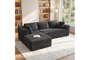 Xbro 3-Sits Modulsoffa i Corduroy med L-Formad Schäslong, 250 cm Lång, Djup och Mjuk Hörnsoffa för Vardagsrum, Modern