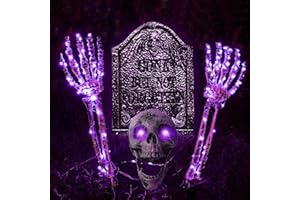 NEUFOOD Decoración Halloween: Set de 4 Piezas para Casa y Exterior - Cabeza y Brazos de Esqueleto, Lápida para Jardines y Casas Encantadas