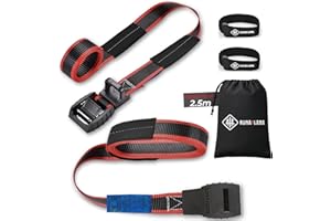 RUNAFLAMA - Cinchas de Amarre con Protección - Eslingas de Amarre para Baca, Surf, Kayak, Remolque Moto - Trinchas de Sujeción a Portabicicletas - Resistencia rotura 500 kgf por Cinta - 2 Correas 2,5m - 1