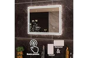 SIRHONA Miroir LED 60x50 cm avec éclairage LED Miroir Salle de Bain Miroir Muraux Cosmétiques Mural Lumière Illumination