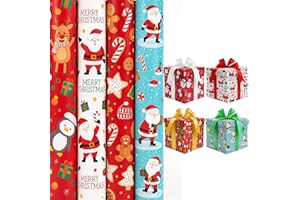 4 x 7M Cute Christmas Wrapping Paper roll -Perfect for Christmas, Birthday, Festival, Party or Wedding Gift and Festive Decoration with ANGIX LTD