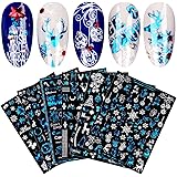 9 Blatt Nagelsticker Weihnachten Nagelaufkleber Selbstklebend Blau Weiß Schneeflocke Nail Art Sticker Dekoration Nageldesign 