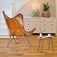THE CHARMIKA Camle Color Leather Butterfly Chair Living Room Chair Accent Chairs armless Chair Leather Chair with Golden Metal Base (Iron Frame with Brown Antique Cover).