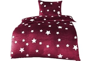 BaSaTex Zimowa pluszowa pościel zestaw gwiazdy Nicky-Teddy Cashmere-Touch | 135 x 200 155 x 220 + 80 x 80 poszewka na poduszkę | rozmiar: 135 x 200 | kolor: bordowy czerwony