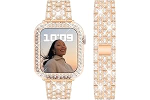 DEALELE Bands and Case Compatible with Apple Watch 49mm 46mm 42mm 45mm 41mm 44mm 40mm 38mm, Bling Diamond Metal Strap with Protective Case for iWatch Series 10/9 / 8/7 / 6/5 / 4/3 / SE/Ultra