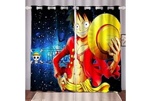 Doiicoon Lot de rideaux opaques Anime One Piece, Anime One Piece Pirate - Pour chambre d'enfant - Opaque - Rideau Anime One Piece - 12,150 x 166 cm - 2 x 75 x 166 cm)