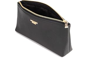 Berliner Bags Premium Kosmetiktasche Anna aus Leder, Kleines Mäppchen für Damen und Mädchen - Schwarz/Gold