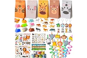 Cleboen Dschungel Party Mitgebsel Kindergeburtstag Kinder Strohhalme Squishy Spielzeug Schlüsselanhänger Schnapparmband DIY Aufkleber Geschenktüten Tier Figuren Tattoo Safari Give Aways Pinata Füllung