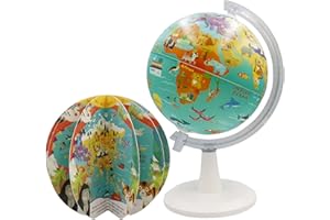 EXERZ Globo terráqueo de 20 cm con libro “Mi mundo salvaje”, 16 páginas. Girar, dar vueltas, jugar, leer y descubrir sobre los animales de la Tierra