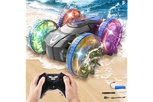 MQVXT Voiture Télécommandée Enfant,Jouet de Voiture RC Amphibie,360°Rotation Camion Cascadeuse avec Feux de Roue,2.4GHz RC Voiture Radiocommandee Jeux Extérieur Jouet Cadeau pour Garçon Fille 6-12 Ans