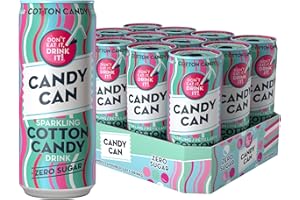 Candy Can, Cotton Candy, Fizzy Drink, Nostalgic American Soda Flavours, Sugar Free, Sparkling Pop Cans (330ml x 12 Pack)