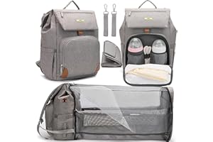 ZIOSINM Sac à Langer pour Bébé - Sac à Dos à Langer avec Fonction Lit et Moustiquaires - Grand Sac a Langer avec Matelas à Langer et Ceintures pour Poussette