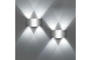 Lightess 2 Pack Wall Lights for Living Room Indoor Wall Lamps for Bedroom LED Wall Sconces Lights Up and Down Chorme Wall Lights Brushed Aluminum Interior Bedroom Hallway Stair Cool White