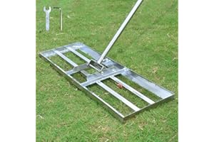SurmountWay Lawn leveling Rake with Heavy-duty Stainless Steel Suitable for Courtyard Golf-28 ''x 10'' Lawn leveler tool(7FT), Silver (‎7FT,28 x 10In)