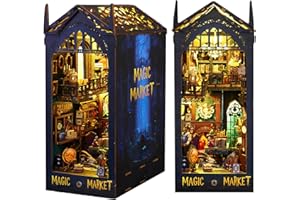 CELERAUR DIY Book Nook Kit Bazar Magique Puzzle 3D en Bois Serre-Livres d'art avec Meubles et Lumière LED, Maquette Maison pour Les Personnes de Plus de 14 Ans