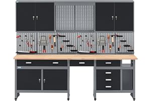 Küpper Set banco da lavoro 70412-9, larghezza 240 cm, pensile, parete forata (nero, 240 x 204 cm (larghezza x altezza)