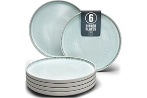 PURE LIVING INTERIOR DESIGN Ibiza Stoneware Dinnerware Set for 6 - Elegant Dishware - Dishwasher & Microwave Safe - Complete Dining Ensemble - Plates for Dining Service - Pure Living in Beige-blue