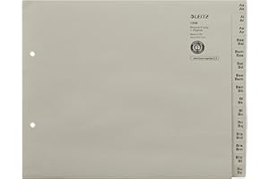 ‎LEITZ Leitz Register, Trennblätter mit Taben und alphabetischem Aufdruck A-Z für 8 Ordner, Halbe Höhe und Überbreite, Grau, 100% recyceltes Papier, Blauer Engel Siegel, 13080085