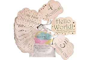Heart's Sign 24 Designs Baby Milestone Cards - Hello World Newborn Sign | Weekly & Occasions Wooden Milestone Discs | Baby Monthly Wood Discs | Newborn Gift Set