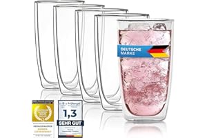 Dimono® Verre à eau à double paroi en verre borosilicaté, Verres à latte macchiato Longdrink & cocktail (4 pièce Verre à long drink)