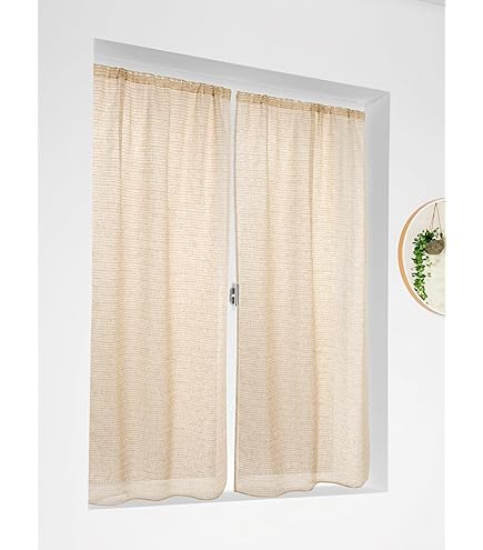 Tende in lino bianco, lunghe 213 cm, per soggiorno, set di 2 pannelli, tende in lino bianco semitrasparente, filtrano la luce, eleganti tende in cotone con occhielli per camera da letto e