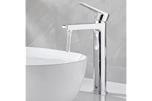 Gricol Bathroom Tall Basin Vessel Sink Tap for Bowl - Single Handle Lavatory Vanity Mixer - Solid Brass Hot Cold for Countertop Basins