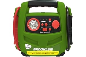 Brookline 12V Quality Rechargable 5 In 1 Car Jump Starter With LED Light, USB & Air Compressor