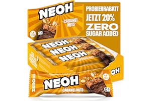 NEOH Low Carb Vegano Keto Baretta Caramello Noci Cioccolato - 1 g Zucchero / 137 kcal - Senza zuccheri aggiunti - 28 g (Confezione da 12) - Caramel Nuts