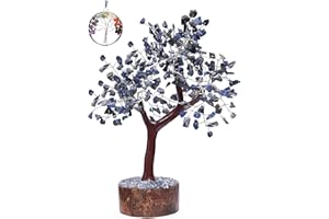 KACHVI Cristales Piedras curativas Lapislázuli Piedras Preciosas curativas Naturales Bonsai Fortune Money Vastu Árbol Alambre de Plata y 300 Cuentas Tamaño 10-12 Pulgadas
