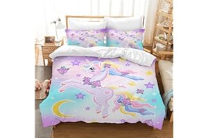 HZVRTN Set di biancheria da letto per bambini con unicorno, per ragazze, in morbida microfibra, copripiumino con chiusura lampo, motivo unicorno 3D, set di biancheria da letto (220 x 240 cm, unicorno