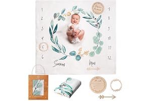 ODOXIA Couverture Etape Bébé en Français | Langes | Tapis Mois Garçon Ou Fille, Unisexe | Thème Feuilles | Cadeau Baby-Shower Mamans | Tapis Photo | Mousseline De Coton