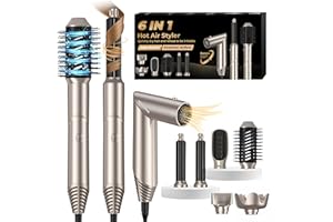 UMIGA Air Styler 6 en 1 Air Brush Brosse Chauffante Brushing Sèche-Cheveux avec Diffuseur 6 en 1 Brosse Soufflante Airstyler Boucleur a Cheveux à Air Brosse à Lissante Ensemble Airbrush Coiffure Femmes, Or